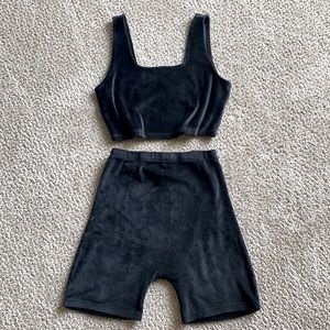 Black velvet two piece short set